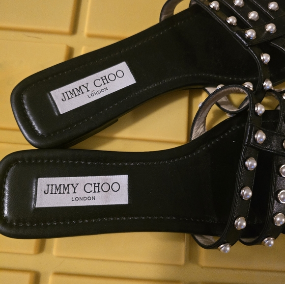 Jimmy Choo Black Sandals with Pearl Accents - Picture 2 of 3